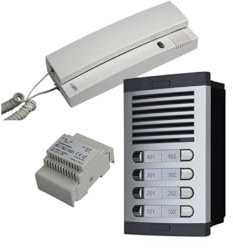 Kit interphone Audio 2 Fils – Installation Facile – pour immeuble/copropriété – Kit Complet avec Plaque de Rue, combinés, boîte et Alimentation