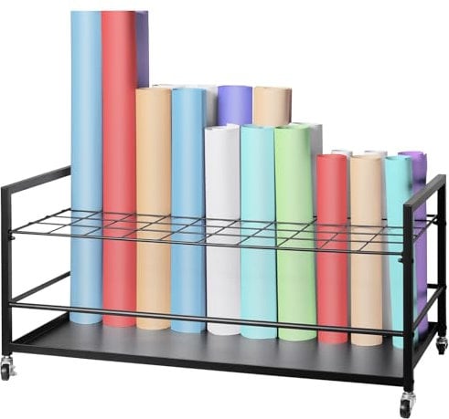 VEVOR Blaupausen Aufbewahrungsregal, Blaupausenhalter mit 50 Fächern und Rädern, Blaupausen Aufbewahrungswagen aus Metall für Karten, Poster, Architektur, Rollordnerhalter für Büro, Schule, Studios