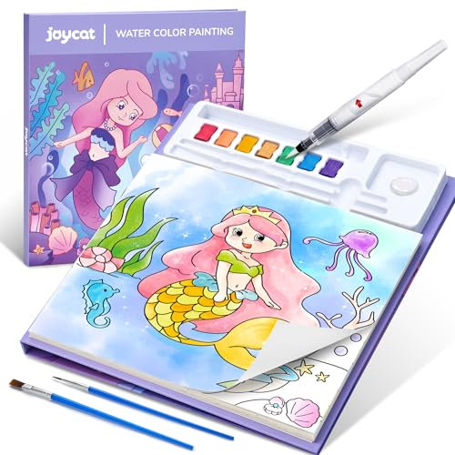 JoyCat Malbuch mit Wasserfarben für Kleinkinder ab 3-8 Jahren, Aquarell Malset für Kunst & Basteln, Lernspielzeug als Geburtstagsgeschenk für Jungen und Mädchen (Lila)