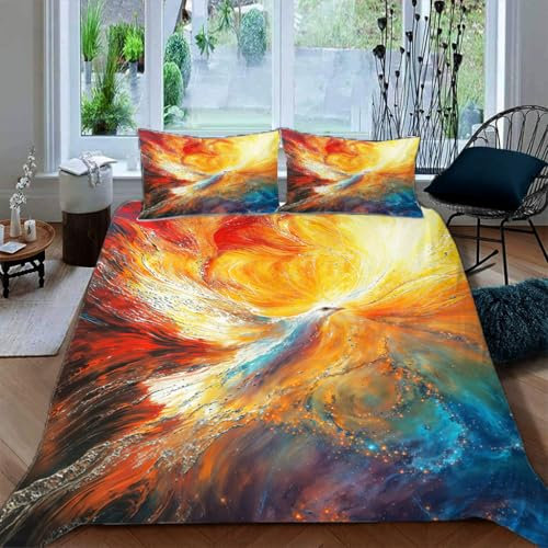 Ruiqieor Bettwäsche 135x200cm,Gemalter Phönix Motiv Bettbezug Set 3 Teilig Bettbezug Weiche Mikrofaser Baumwolle Bettdeckenbezug mit Reißverschluss und 2 Kissenbezug 80x80cm（#9）