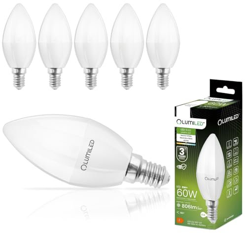 Lumiled B35 E14 LED Lampe 8W (ersetzt 60W), 806 Lumen, Kerze Milch Glas Leuchtmittel in Kerzeform 4000K Neutralweiß Birne Lampen 180° Grad Abstrahlwinkel Glühbirnen Kerzenbirnen 6er-Pack