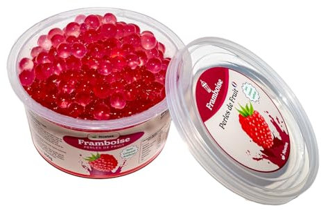Nostea - Perles Bubble Tea framboise - Popping Boba, Sans Gluten - Perles au Jus de Fruit pour Thé, Boissons, Dessert - Fabrication Française - 450 gr
