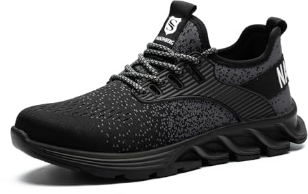 NASONBERG Sicherheitsschuhe Arbeitsschuhe Herren Damen Leicht Arbeitsschutzschuhe Stahlkappenschuhe Atmungsaktiv mit Stahlkappe Schwarz 43 EU