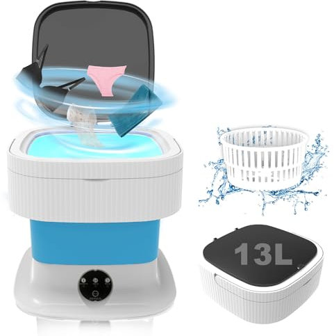 Mini Waschmaschine, 14L 2kg Camping Waschmaschine, Klein Waschmaschine mit Schleuder, Single Waschmaschine Tiefenreinigung von Unterwäsche, Babykleidung, Socken für Wohnungen, Schlafsäle, Blau