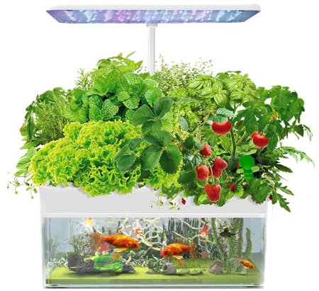 MFYDPP Sistema di Coltivazione idroponica, 12 baccelli per Giardino di Erbe aromatiche al Coperto con Luce di Coltivazione a LED, con Acquario acquaponico, per Cucina Domestica