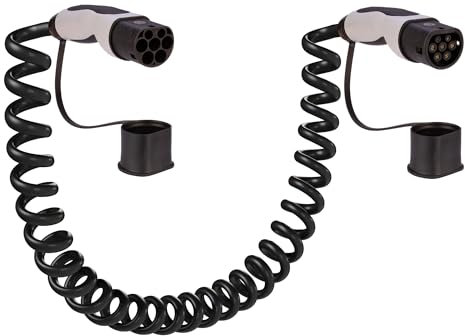 Poly Pool PP2854 PP2851 Caricabatterie Auto Elettrica-Connessione Monofase Cavo 2 a Tipo 2-7,4 Kilowatt-32 Ampere-Lunghezza 7,5, Nero, 4 Metri Spiralato