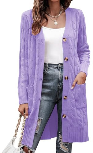 Aottori Gilet Long Femme Cardigan Manteau Veste Femme Chic et Elegant Automne Hiver Vêtements A-Violet L