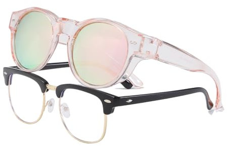 Long Keeper Polarisierte Überzieh Sonnenbrille Damen Runde Sonnenbrillen über Brillen Trendige Überbrille für Brillenträger Fahren Reisen Passen Über Sonnenbrillen (Klares Rosa Rosa)