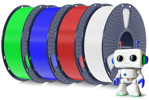 SUNLU 4KG High Speed PLA Meta Filament Bundle, PLA 3D Drucker Filament 1,75mm ±0,02mm, Robusteres Sauber Gewickeltes 3D Filament, Insgesamt 4kg, 1kg pro Spule, Weiß+Grün+Blau+Rot