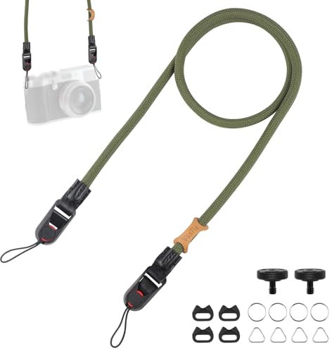 YPLonon Kameragurt Kletterseils Kamera Schultergurt mit Schnellverschluss Kamera Band, Schultergurt & Handschlaufe für Nikon, Sony, Fuji, DSLR & Kompaktkameras – Rundseil Grün