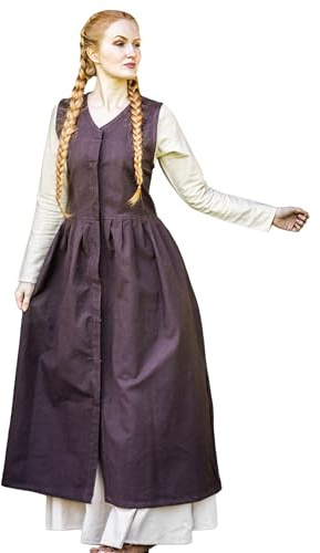 Leonardo Carbone® Damen Kleid Arlette | Ärmelos Mit Knopfleiste | Schnürung Hinten | Karneval, Halloween, Cosplay, LARP, Mittelalter, Kostüm, Gewand | 100% Baumwolle