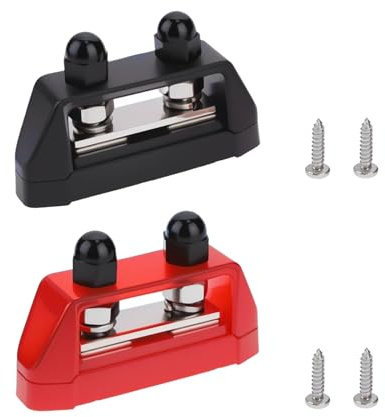 eMagTech 2 barre bus M8 a doppio perno da 13 mm, blocco di distribuzione dell'alimentazione, terminale di giunzione a doppio perno busbar con viti per auto, barca, nero e rosso