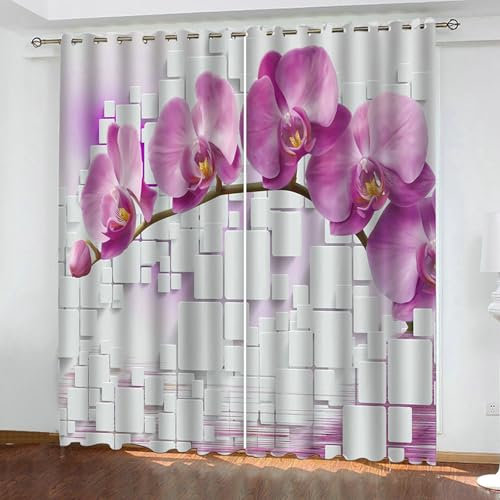 Bishilin Verdunkelungsvorhänge mit Ösen 2er Set 264x274CM, Gardinen Blickdicht Landhausstil 3D Hintergrund Orchidee Schiebevorhänge Wohnzimmer Schlafzimmer Küche