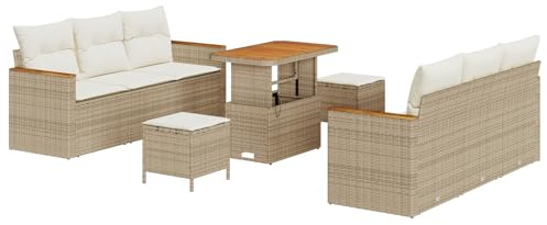 vidaXL 9-teiliges Garten-Sofa-Set mit Kissen in Beige und Cremeweiß – modernes und bequemes Outdoor-Sitzmöbel für Terrasse und Balkon. Stylische, wetterfeste Loungemöbel mit modularer Bauweise.