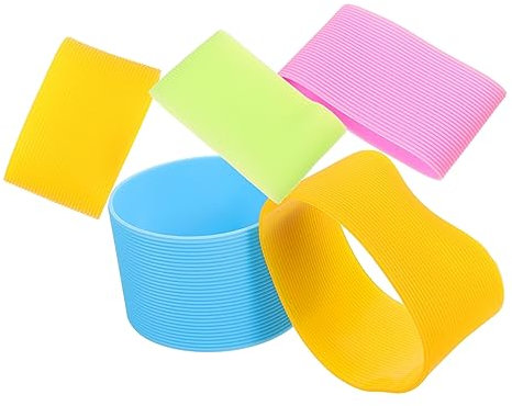 HEMOTON 5Pcs Silicone Bottle Sleeve Heat Insulated Cover for Glass Cups Scald Nonslip Design Stylish Durable Protection for Hot Cold Drinks