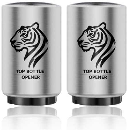 2PCS Automatic Beer Bottle Opener with Magnetic Cap Catcher, Pop The Top Stainless Steel Bottle Cap Mover Handed Lid Opening Spring Loaded Push&Pop for Kitchen Bar Home Restaurant Utensils Beer Gift