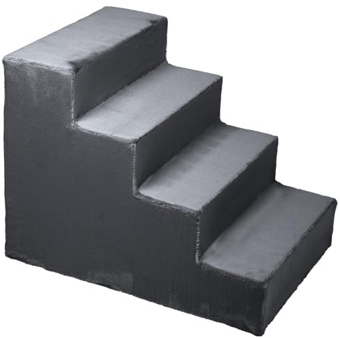 Mg Design Hundetreppe 4 Stufen in Dunkelgrau – Stabiler Holzrahmen, gelenkschonend, leicht & mobil, für Sofa & Bett, für Hunde & Katzen