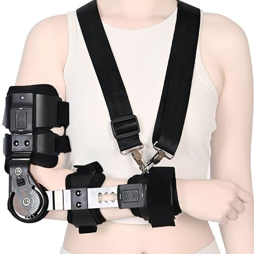Cozyara Ortesis de Codo Ajustable con Bisagra – Férula de Codo Postoperatoria con Correa Hombro, Soporte Ortopédico para Fractura, Tendinitis, Lesión de Ligamentos y Rehabilitación (Derecha)