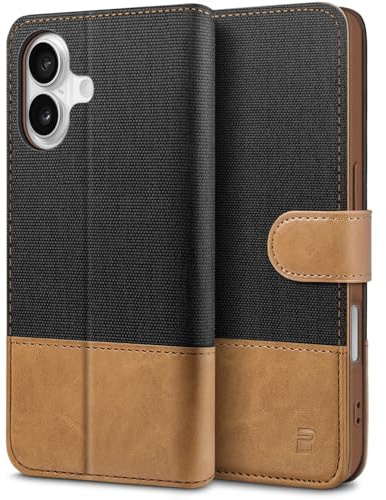 BEZ Handyhülle für iPhone 17 Hülle, Tasche Kompatibel für iPhone 17, Schutzhüllen aus Klappetui mit Kreditkartenhaltern, Ständer, Magnetverschluss, Schwarz