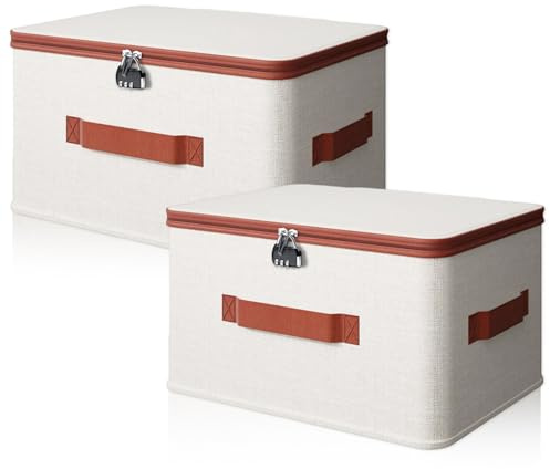 YUDAWN 2 Stück Abschließbare Box, 40x30x21cm Aufbewahrungsbox mit Deckel Stoff Faltbare Stoffbox mit Zahlenschloss Größe Organizer Box mit ReißVerschluss und Griffen für Spielzeug Kleidung
