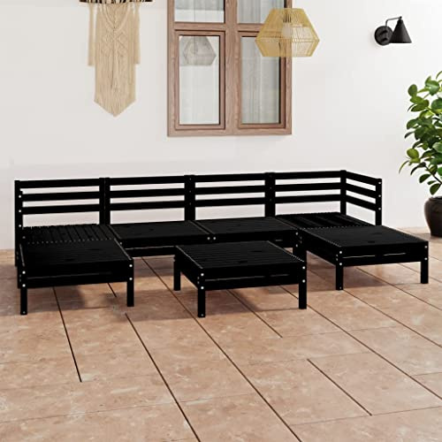 QJBSAVVA 7-TLG. Holz Gartenmöbel Set Schwarz 63,5 x 63,5 cm Paletten-Look Couchtisch & Sofa Modular Outdoor Balkon Sitzgruppe Langlebig für Garten Terrasse Balkon