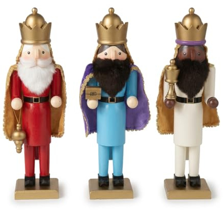 KAROLINE&CO. Decoracion Navidad Cascanueces Navidad 38 cm Set 3 Figuras Reyes Magos con Regalo | Adornos de Navidad y Christmas Decorations para hogar y escaparates