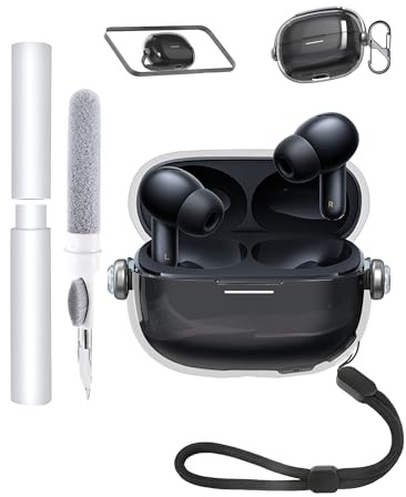 Protective Case for XIAOMI Redmi Buds 6 Pro Earbuds,toergy Soft TPU Clear Cover,Waterproof,Shockproof,Anti Scratch,Easy Carrying Sleeve,with Lanyard & Keychain & Cleaner kit（Transparent Black）