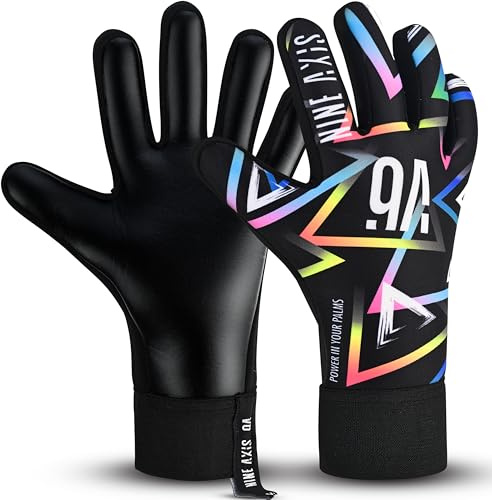 NINE AXIS Soccer Goalie Goalkeeper Gloves for Kids Boys Children Youth Adult goalkeeping Glove with Strong Grips Palms (Black, Size 5 Suitable for 9 to 12 Years Old)
