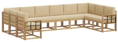 vidaXL Outdoor-Sofagarnitur mit Kissen 10 pcs Weiß und Beige, Gartenliege, modernes Lounge Set, wetterbeständige Möbel, perfekte Sitzgruppe für den Außenbereich