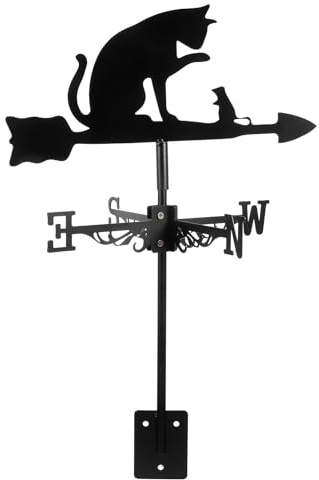 HYTROVE Banderuola Segnavento Gatto Elegante e Resistente in Acciaio Inossidabile Nero Decorazione Facile da Installare Indicatore di Direzione del Vento per Giardino
