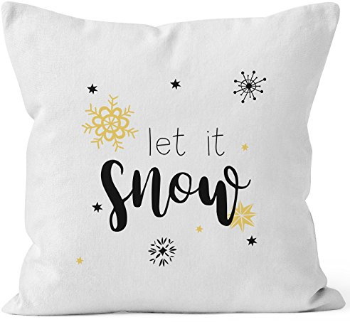 Autiga Kissenbezug Weihnachten Winter Let it Snow Spruch Schnee Eiskirstalle Schneeflocken Kissen-Hülle Baumwolle weiß 40cm x 40cm