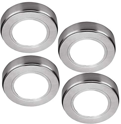 4 Pack | *240V Mains* LED Under Cabinet Kitchen Spotlights | Brushed Nickel & Warm White | Surface or Flush Mounted Light Fittings | Recessed Cupboard Worktop Counter Unit Lighting Kit | Loops