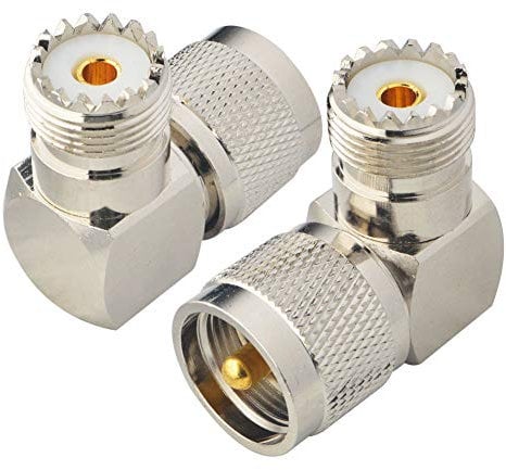 Boobrie SO239 PL259 Right Angle Low Loss UHF Coax Cable Adapter 90 Degree CB Radio Adapter PL259 Coaxial Connector UHF Male PL259 Plug to UHF Female SO239 Jack for Walkie Talkie Ham Radio Pack of 2