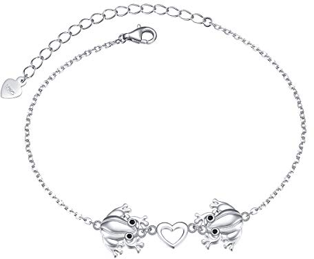 925 Sterling Silber Frosch Herz Armbänder für Damen Frauen Jugendliche Mädchen Einstellbare Tier Armband Schmuck 7 + 2 Zoll