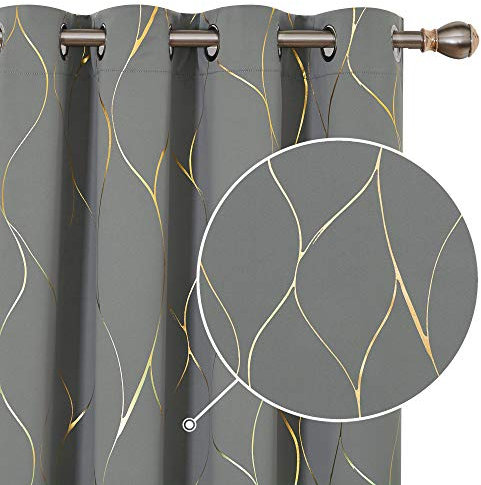 Deconovo Blickdicht Gardinen mit Ösen Verdunkelungsvorhang Vorhänge Wohnzimmer Dicke Thermovorhang Kälteschutz Thermogardine Hitzeschutz, 138x132 cm(HöhexBreite), Hellgrau, 2er Set