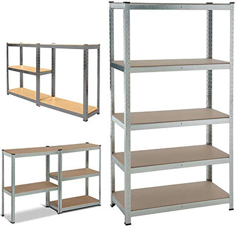 Schwerlastregal Lagerregal Kellerregal Metall | 5 Böden aus MDF Holz | bis 875KG belastbar | 200x100x50cm (HxBxT) | Garagenregal Kellerregal Werkstattregal, Verzinkt