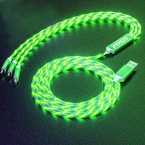 PTPLIFE Flowing Multi 3 in 1 Charger Cable Shining Charger Cable Light Up Charger 4FT Car Charging Cable Compatible with Mirco USB Type C Cable