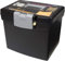 Storex Tragbare Aktenbox mit Organizer-Deckel - Kunststoff Büro Aktenbox für Briefpapier und Hängemappen, Obsidian, 1 Stück (61504C01C)