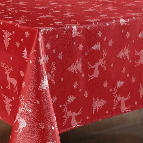 BEAUTEX Lurex Weihnachtstischdecke Rot 40x150 cm | Festliche Tischdecke für Weihnachten und Advent, pflegeleicht und dekorativ für Esstisch, Festtafel und Weihnachtsdeko