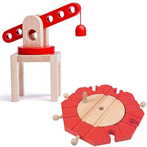 Set: Magnet - Kran + Kreuzung/mechainische Drehscheibe - für Holz Eisenbahn - Kranset - passend für alle Schienen-Systeme & Straßen - z.B. Brio/Heros/Ei..