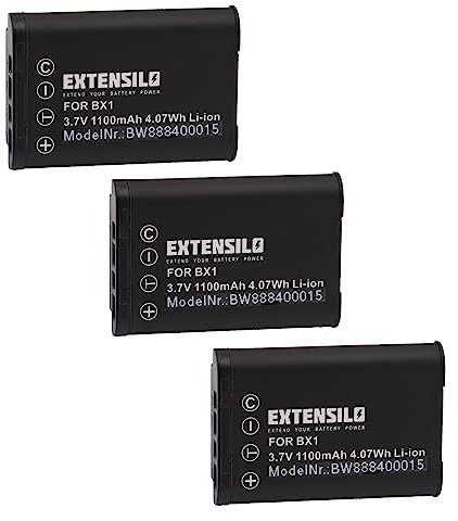 EXTENSILO 3X Batterie Compatible avec Sony HDR-CX405, HDR-CX440, HDR-GWP88, HDR-GWP88V, HDR-GW66, HDR-GW66VE Appareil Photo (1100mAh, 3,7V, Li-ION)