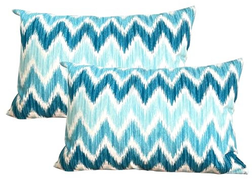 TRESMESTRES Fundas de Cojines para Sofá - Diseño Mediterráneo, Vibrantes Colores, Patrones Estilo Ikat - Cubiertas de Cojines Decorativas - Funda de Cojín 30x50 cm - Set de 2, Turquesa