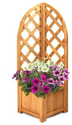 NIGMA Garden Rectangular Wooden Planter Lattice For Vines Garden Climbing Flower Plant Pot Box Garden Patio Wood Trellis Panel (Corner) (10/702)