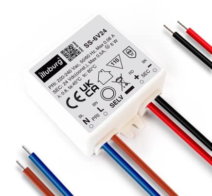 illuburg LED Trafo 24V 6W Flackerfrei für LED Strip Lampe LED Netzteil Treiber Transformator Driver Power Supply