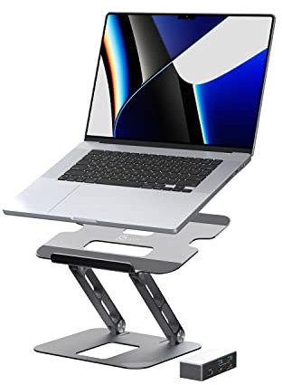 j5create Laptop Stand with USB C 4K HDMI Display Hub - 2 USB A 5Gbps, PD 100W with USB-C 5Gbps | Aluminum Computer Riser for MacBook and Windows Notebook (JTS327)