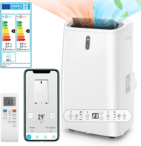 RELAX4LIFE Aire Acondicionado Portátil 4 en 1 con Calefacción, Refrigeración, Ventilador, Deshumidificador, Control de Aplicación WiFi y Control Remoto, Temporizador 24H (16000BTU)