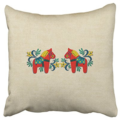 Zierkissenhülle Schwedisches Dalapferd Zwillinge Lendenwirbelsäule Zierkissen Quadrat Dekokissen Für Bed, Sofa, Büro, 45X45Cm