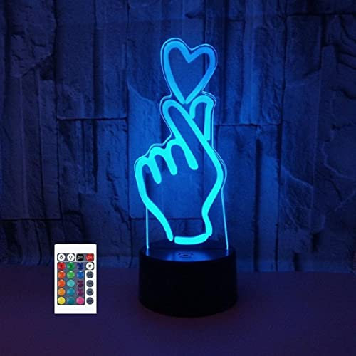 3D Liebevolle Hand Finger Herz Optische Illusion Lampen Große 16 Farbe Ändern Acryl Touch Tisch Schreibtisch Nachtlicht mit USB-Kabel für Kinder Schlafzimmer Geburtstagsgeschenke Geschenk