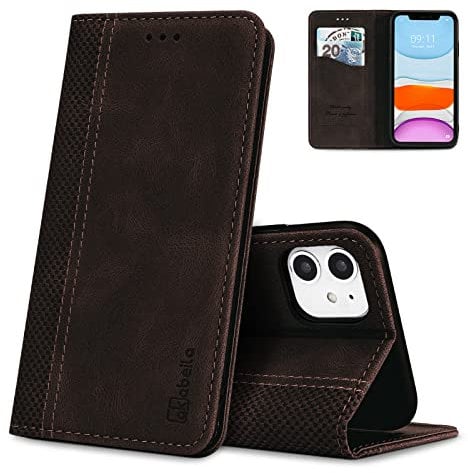 AKABEILA Case for iPhone 11, Premium PU Leather Flip Folio Wallet Book Case Phone Case Cover with Magnetic Closure Stand Card Slot Dark Brown
