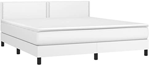 vidaXL Boxspringbett mit Matratze Doppelbett Kunstlederbett Polsterbett Bettgestell Bett Hotelbett Schlafzimmerbett Bettrahmen Lattenrost Weiß 180x200cm